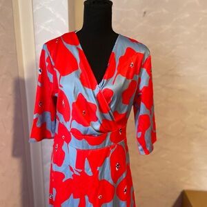 Floral Wrap Dress in Red and Blue